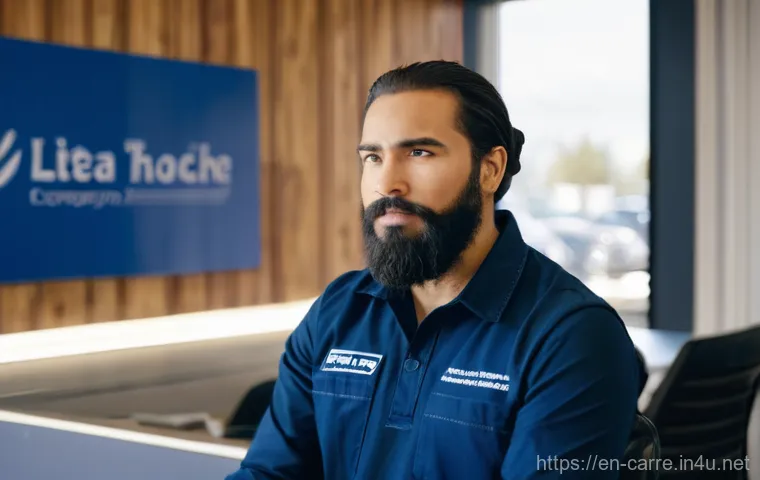 자동차정비 실무에서의 고객 상담 요령 - **Prompt:** A compassionate male auto mechanic, in his late 30s with a neat beard, wearing a clean, ...