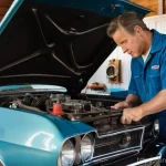 자동차정비기사와 자동차기능사 차이점 - **A traditional mechanic in action, deeply focused on a classic car's engine.**
An experienced m...